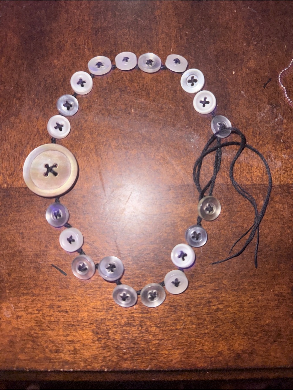 White Mother-of-Pearl Button Necklace – Adjustable Beaded Choker